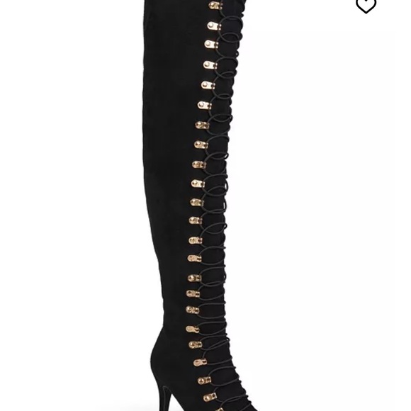 Chic Black Over-the-Knee Boots with Gold Accents - Picture 1 of 3